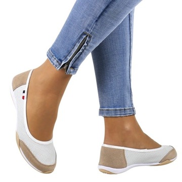 ЖЕНСКИЕ КОЖАНЫЕ АЖУРНЫЕ БАЛЕТКИ СПОРТИВНАЯ ОБУВЬ БЕЛАЯ БЕЖЕВАЯ МОДНАЯ