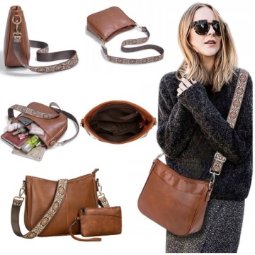 TOREBKA DAMSKA BRĄZOWA ELEGANCKA POJEMNA NA RAMIĘ PASEK BRĄZOWY