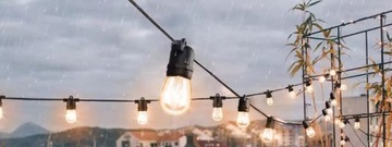 СВЕТИЛЬНАЯ САДОВАЯ ГИРЛЯНДИЯ 20м + 20x СВЕТОДИОДНЫЕ ЛАМПОЧКИ E27 - ВОДОНЕПРОНИЦАЕМОСТЬ IP65