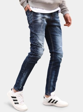 SPODNIE JEANSOWE Z Dziurami Skinny Fit MĘSKIE Niebieskie Sprane i8 Denim 36