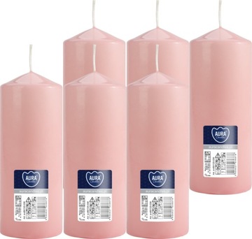 6X JASNY RÓŻ Świeca walec bezzapachowa ŚWIECZKA PARAFINOWA 15CM 48H 330G