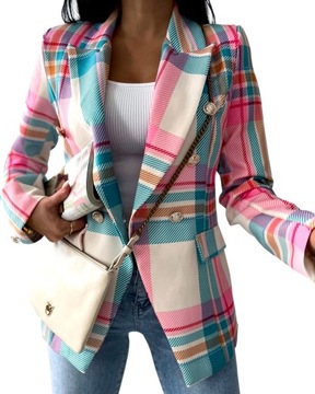 Итальянский жакет, жакет в клетку, бирюзовый, пуговицы М.