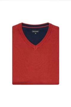 Мужской хлопковый свитер кирпично-красного цвета с v-образным вырезом Próchnik PM6 XL