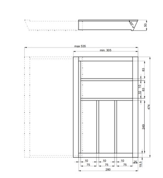 Regulowany wkład na sztućce drewniany L-450mm GTV
