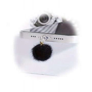 ZATYCZKA ZAŚLEPKA ZAWIESZKA PRZECIW KURZOWI DO USB-C TYPE-C CZARNY POMPON