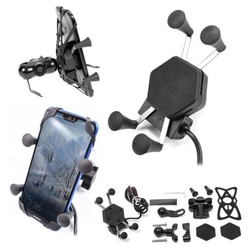 UCHWYT MOTOCYKLOWY TYP RAM Z ŁADOWARKĄ USB NA TELEFON MONTOWANY NA KIEROWNI