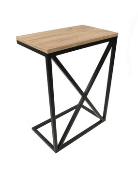 Stolik boczny metalowy No9 z profilami X - blat dąb złoty craft loft