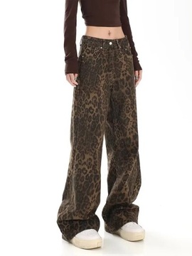 American Retro Leopard Print Jeans For Women's Des