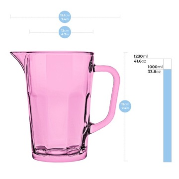 СТЕКЛЯННЫЙ КУВШИН ДЛЯ ВОДЫ НАПИТКОВ 1230 мл Розовый ТОЛСТОЕ ПОЛЯРНОЕ СТЕКЛО