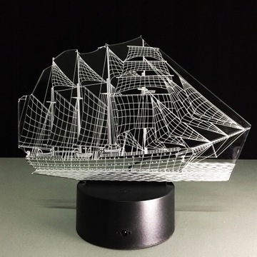 STATEK Żaglowiec LAMPKA NOCNA 3D KOLOR LED + PILOT