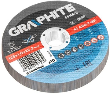 GRAPHITE Tarcze tnące do metalu 125 x 1.0 x 22.2 mm 10 sztuk 55H578