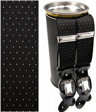 Szelki na guziki 2w1 GUMA wzór POLKA DOT CZARNA