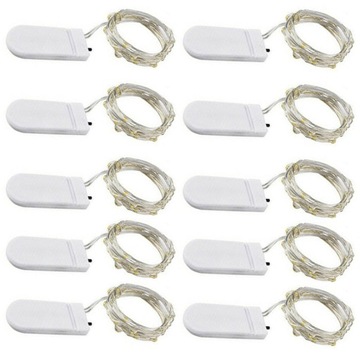10X LAMPKI DRUCIK 10 LED 1M BATERIE BIAŁY CIEPŁY