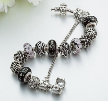 CHARMS CZARNA BRANSOLETKA MODUŁOWA PANDORA MURANO BEADS