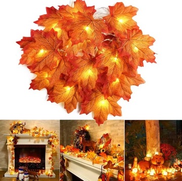 GIRLANDA ŚWIETLNA LAMPKI 20LED LIŚCIE KLONU 3M DEKORACJE JESIENNE HALLOWEEN