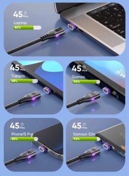 МАГНИТНЫЙ КАБЕЛЬ 1 М БЫСТРАЯ ЗАРЯДКА 5A USB C PD