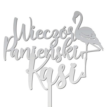 TOPPER WIECZÓR PANIEŃSKI IMIĘ FLAMING NAPIS SREBRO