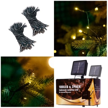 Lampki LED solarne choinkowe świąteczne łańcuch świetlny 20m 200LED ciepły