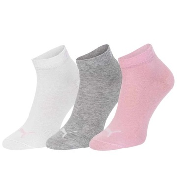 Ponožky Puma Kids Bwt Quarter 3P ružové, biele, sivé 907961 04 39-42