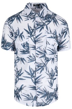 KOSZULA MĘSKA HAWAJSKA W PALMY KWIATY A2 BIAŁA LUŹNA XL