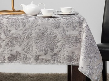 OBRUS 140X240 POLIESTER SREBRNY ŻAKARDOWY