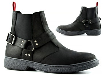 Buty Męskie Skórzane Sztyblety Czarne DESQUE 43 Black week wyprzedaż !