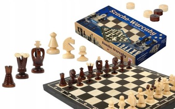 SZACHY WARCABY 2w1 DREWNIANE 35 cm MAGIERA