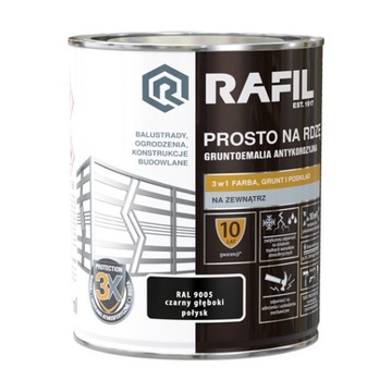 Emalia PROSTO NA RDZĘ RAFIL Czarny Połysk 2,5L
