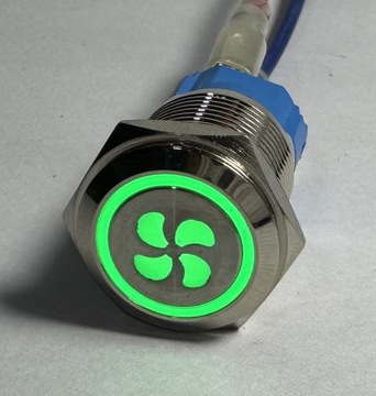 Przycisk metalowy podświetlany wentylator dmuchawa 16mm LED 12V 24V On bi