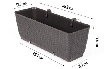 ЦВЕТОЧНЫЙ ГОРШОК БАЛКОННАЯ КОРОБКА С КРЮЧКАМИ RATO DRL500PW КОРИЧНЕВАЯ УМБРА