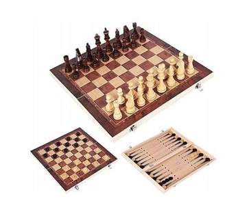 SZACHY DREWNIANE WARCABY BACKGAMMON 3W1 MAŁE