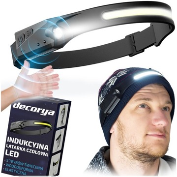 MOCNA LATARKA LED COB CZOŁÓWKA 5w1 XPE LED CZOŁOWA NA GŁOWĘ CZUJNIK RUCHU