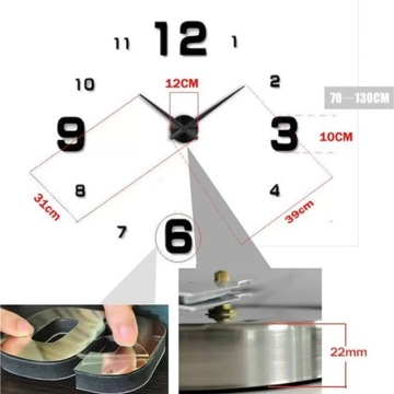 БОЛЬШИЕ СОВРЕМЕННЫЕ 3D НАСТЕННЫЕ ЧАСЫ, СДЕЛАЙ САМ, 70-130 СМ, ЧЕРНЫЕ