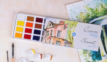 НАБОР АКВАРЕЛЬНЫХ КРАСОК СОНЕТ 24 цвета ОРИГИНАЛ