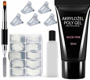 ZESTAW AKRYLOŻEL ACRYLGEL POLYGEL BUDUJĄCY 30ML TIPSY FORMY DUAL PŁYN KLIPS