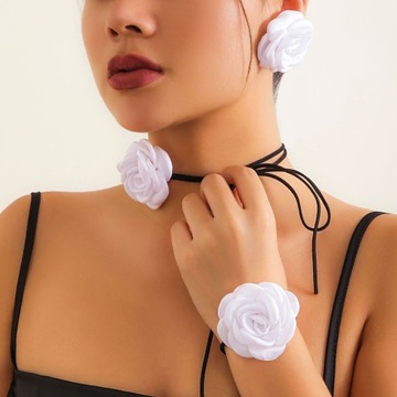 ATŁASOWA RÓŻA CHOKER NASZYJNIK BRANSOLETEK KO