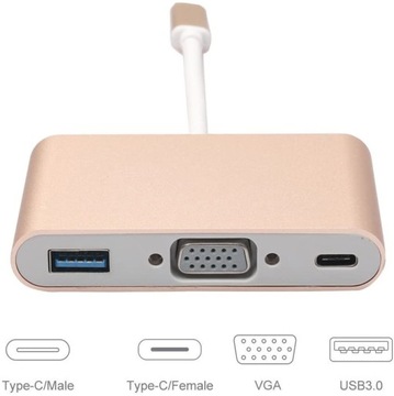 Конвертер адаптера HUB USB 3.1 Type C в USB 3.0 / VGA / USB-C Gold Gold