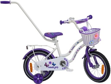 Rower na kołach 14 cali dla dziewczynki -TWINKLE GIRLY Fashion WHITE/Violet
