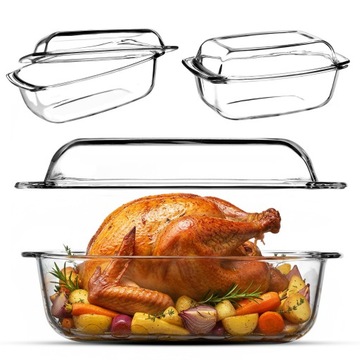 ПРЯМОУГОЛЬНАЯ СТЕКЛЯННАЯ ФОРМА ОБЪЕМОМ 5,1 Л С КРЫШКОЙ ДЛЯ ВЫПЕЧКИ