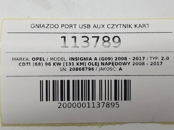 HNÍZDO PORT USB AUX ČTEČKA KARTEL SD OPEL INSIGNIA A 20868796