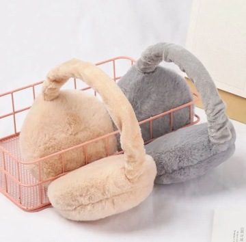 NAUSZNIKI ZIMOWE DAMSKIE OCIEPLANE PLUSZOWE CIEPŁE SKŁADANE FUTERKO OPASKA