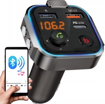 Transmiter FM Bluetooth szybka ładowarka QC USB PD