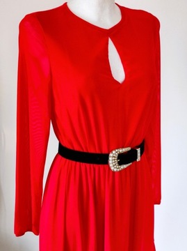 Sukienka Modna Czerwona falbanki Koktajlowa M na co dzień glamour