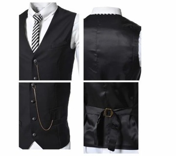 Retro Black Vest Mens Solid Chain Decoration Singl