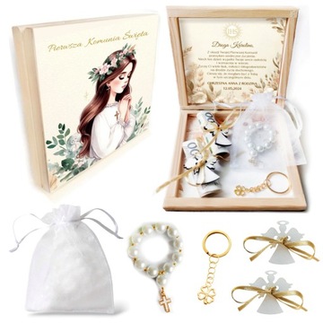 ZESTAW NA PAMIĄTKĘ PIERWSZEJ KOMUNII ŚWIĘTEJ PUDEŁKO NA PIENIĄDZE KOMUNIA