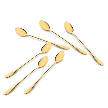 SZKLANKI DO KAWY na nóżce 6 sztuk KUBKI Z UCHEM ze złotymi łyżeczkami 240ml