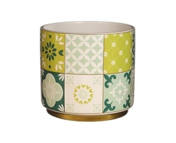 CERAMICZNA OSŁONKA DONICZKA 11,5CM PATCHWORK GREEN
