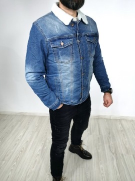 Męska kurtka jeansowa katana ocieplana przejściówka/zimowa niebieska XL