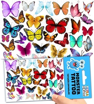 TATUAŻE ZMYWALNE TYMCZASOWE DLA DZIECI DZIECIĘCE MOTYLKI WZORY ORYGINALNE