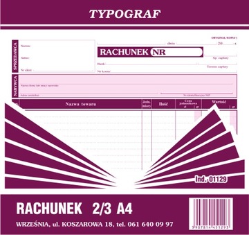 DRUK 01129 RACHUNEK 2/4 A4 TYPOGRAF